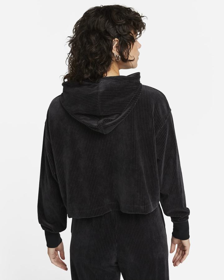 Sudadera Con Capucha Nike Sportswear Velour Cropped Mujer Negras | ZFIUS-4382