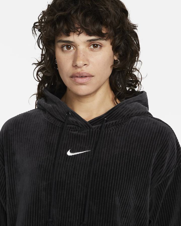 Sudadera Con Capucha Nike Sportswear Velour Cropped Mujer Negras | ZFIUS-4382