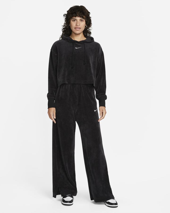 Sudadera Con Capucha Nike Sportswear Velour Cropped Mujer Negras | ZFIUS-4382