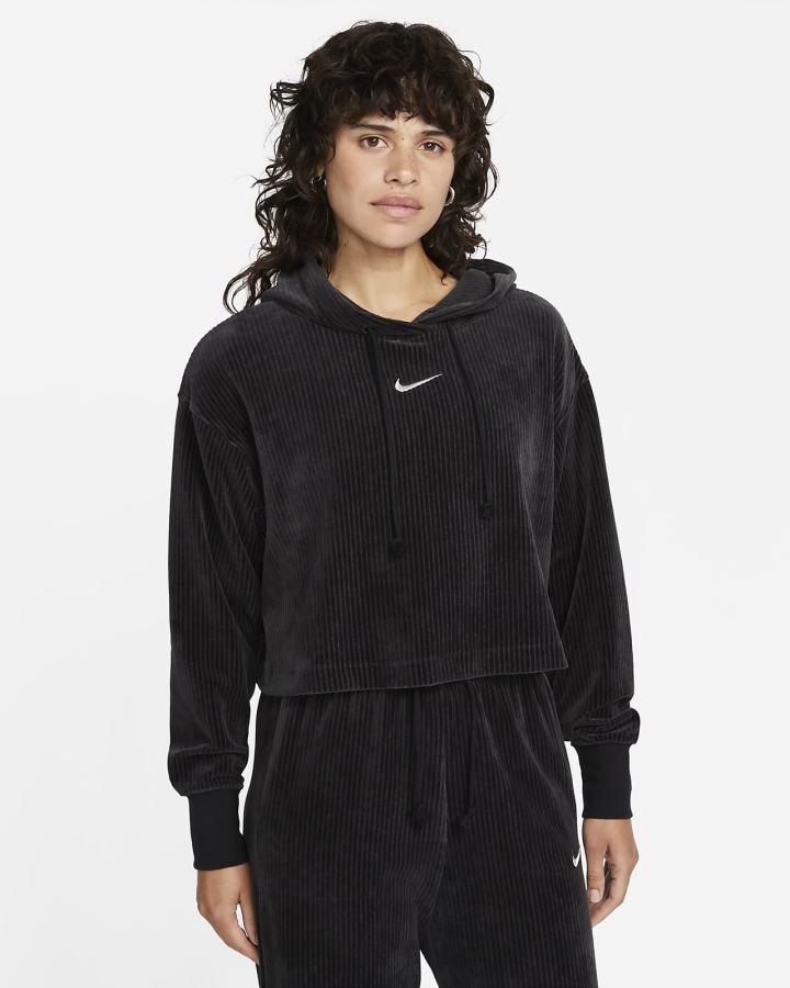 Sudadera Con Capucha Nike Sportswear Velour Cropped Mujer Negras | ZFIUS-4382