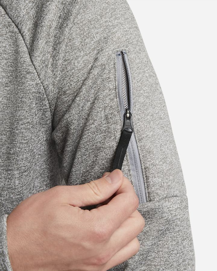 Sudadera Con Capucha Nike Therma-FIT 1/4-Zip Fitness Hombre Gris Oscuro Negras | LTDME-6251