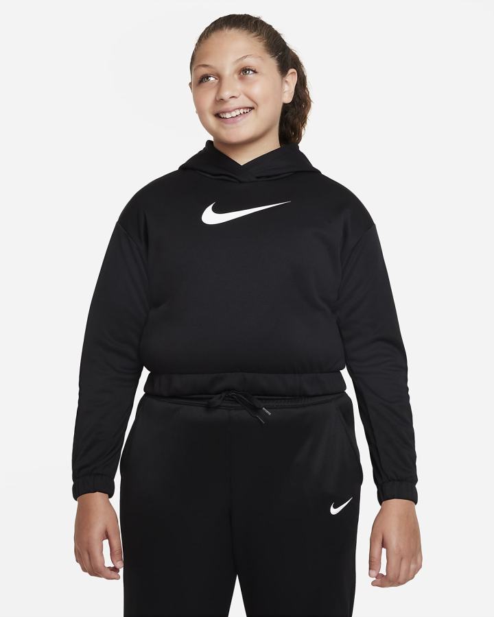 Sudadera Con Capucha Nike Therma-FIT Kids (Extended Size) Niña Negras Blancas | DPESQ-0317