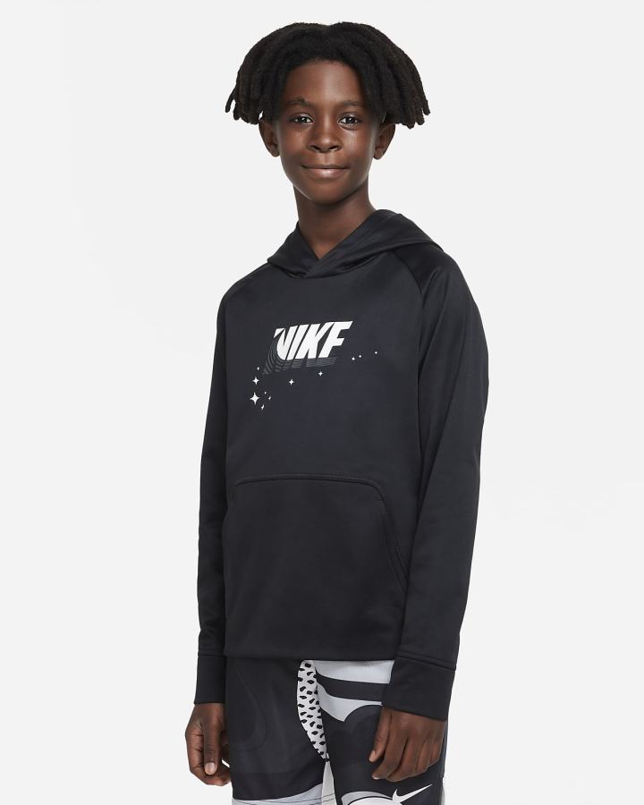 Sudadera Con Capucha Nike Therma-FIT Kids Training Niño Negras Blancas | KIWEY-9815