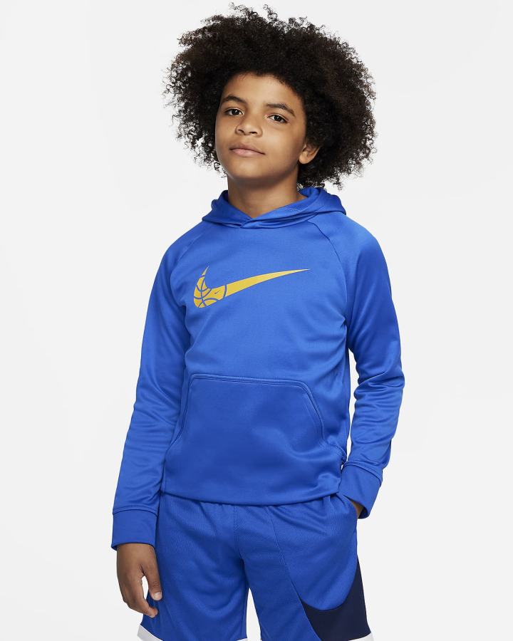 Sudadera Con Capucha Nike Therma-FIT Kids Basketball Niño Azul Real Amarillo | PDWVM-8076
