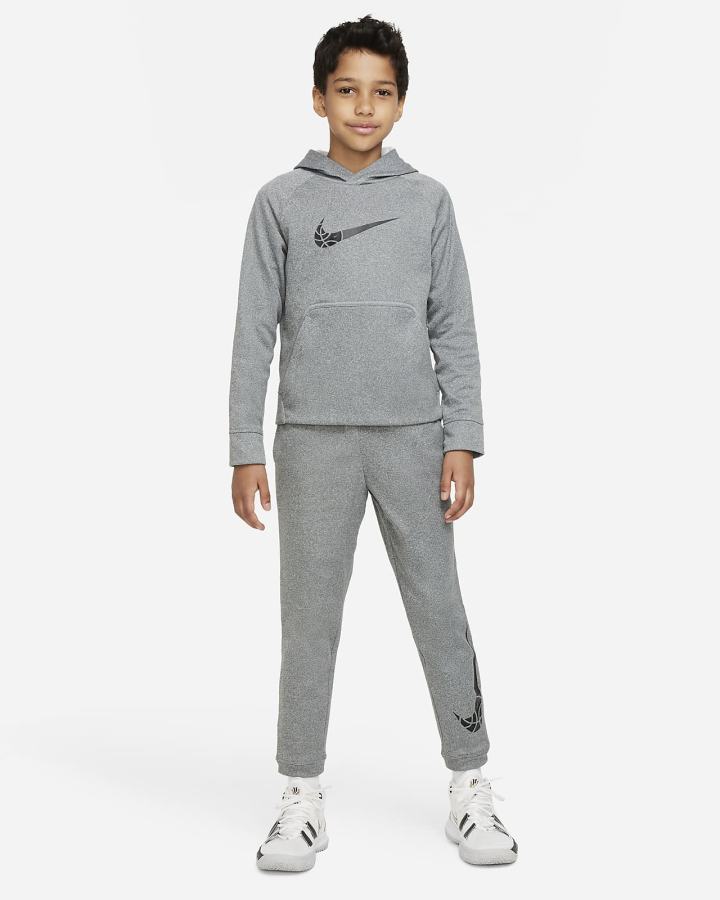 Sudadera Con Capucha Nike Therma-FIT Kids Basketball Niño Gris Oscuro Negras | SQFAR-5809