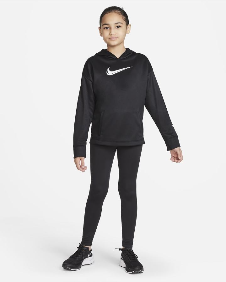 Sudadera Con Capucha Nike Therma-FIT Kids Training Niña Negras Blancas | VIGYQ-7264