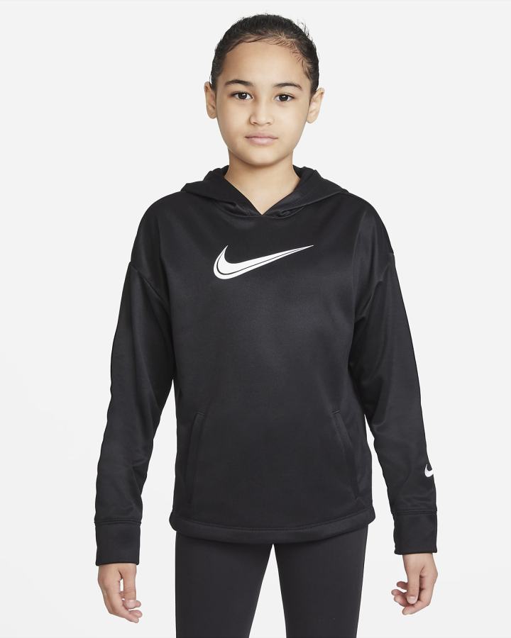 Sudadera Con Capucha Nike Therma-FIT Kids Training Niña Negras Blancas | VIGYQ-7264