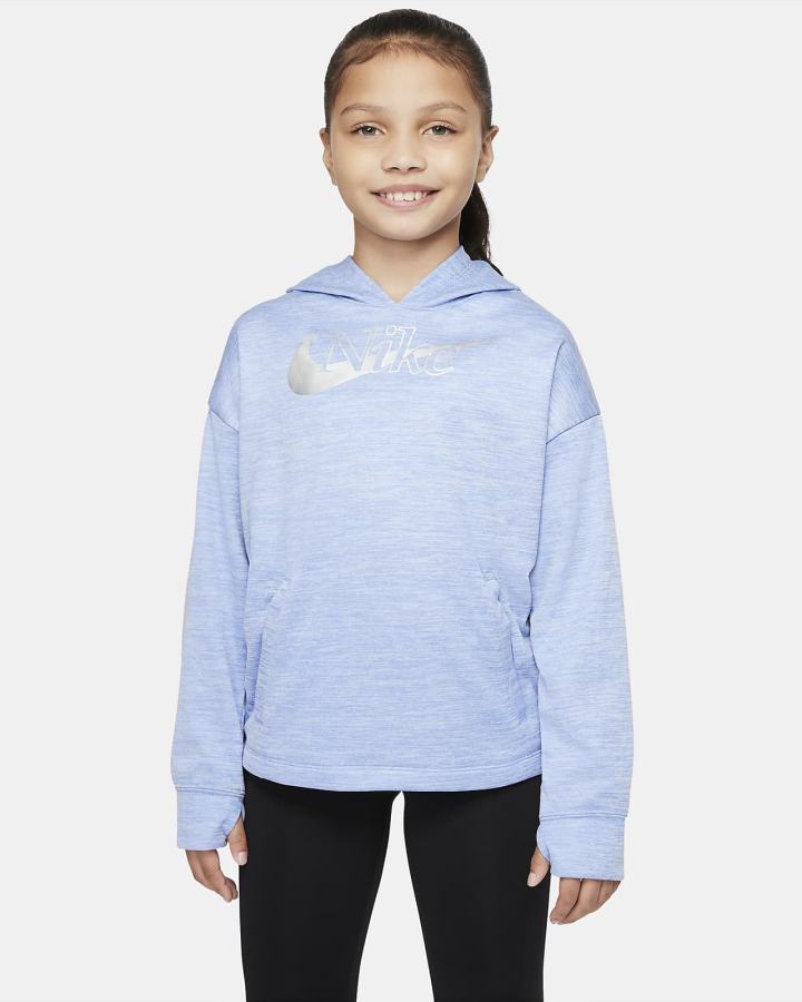 Sudadera Con Capucha Nike Therma-FIT Kids Niña Azul Real | VJFOM-8541