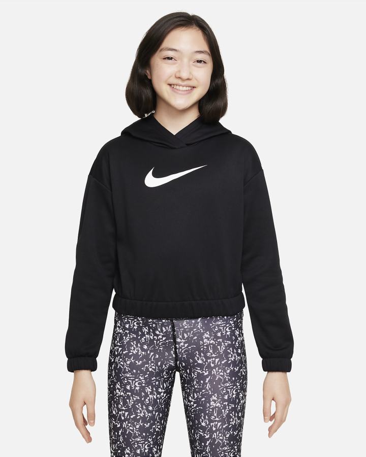 Sudadera Con Capucha Nike Therma-FIT Kids (Extended Size) Niña Negras Blancas | WCLXN-0386