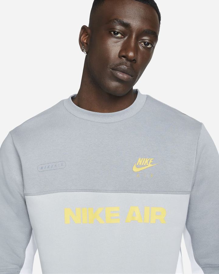 Sudaderas Nike Air Brushed-Back Fleece Crew Hombre Gris Blancas | CTVZI-9086