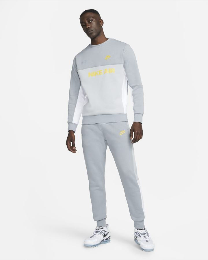 Sudaderas Nike Air Brushed-Back Fleece Crew Hombre Gris Blancas | CTVZI-9086