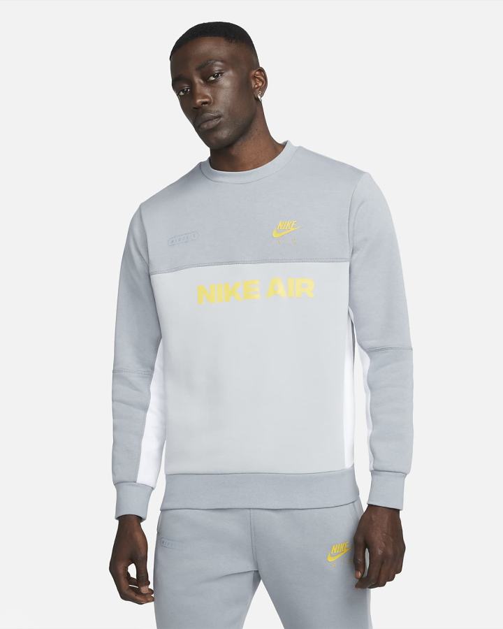 Sudaderas Nike Air Brushed-Back Fleece Crew Hombre Gris Blancas | CTVZI-9086