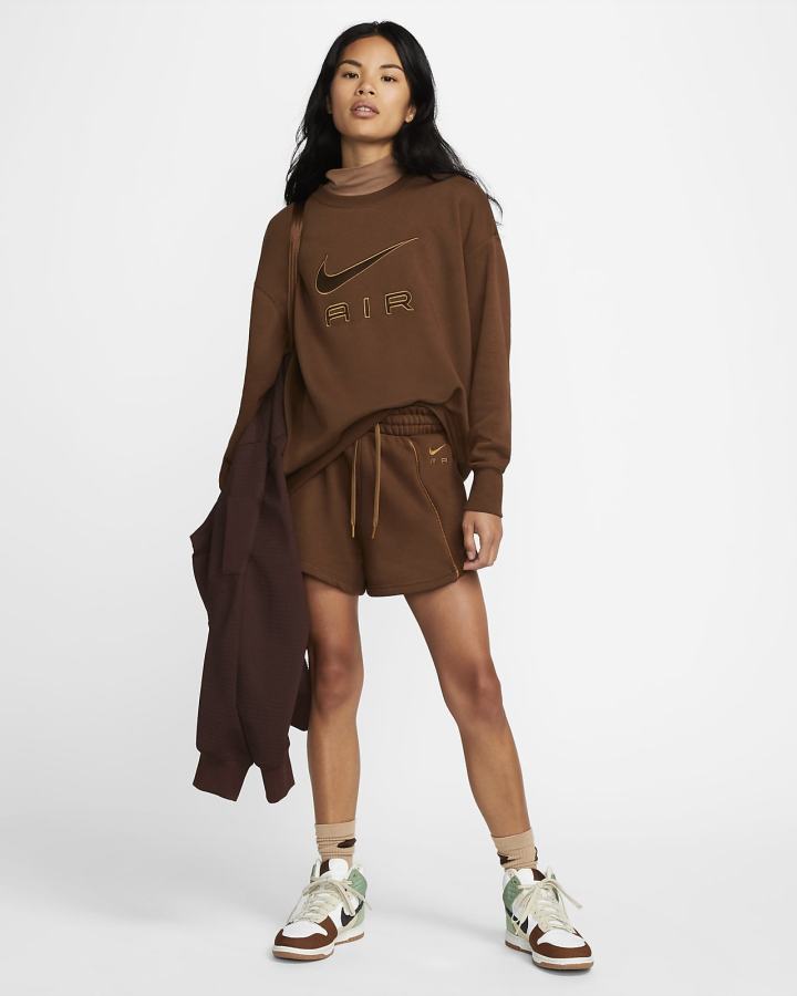 Sudaderas Nike Air Fleece Crew Mujer Marrones | PORWE-4387