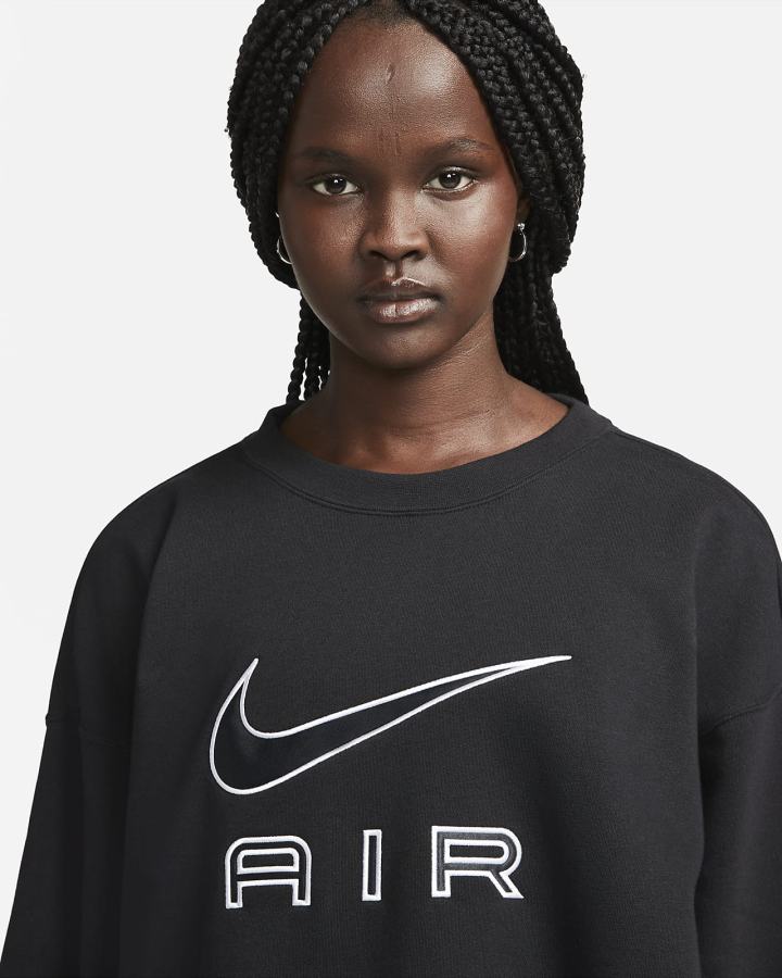 Sudaderas Nike Air Fleece Crew Mujer Negras Blancas | DNPUA-1432