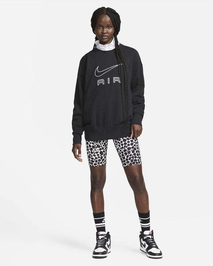 Sudaderas Nike Air Fleece Crew Mujer Negras Blancas | DNPUA-1432