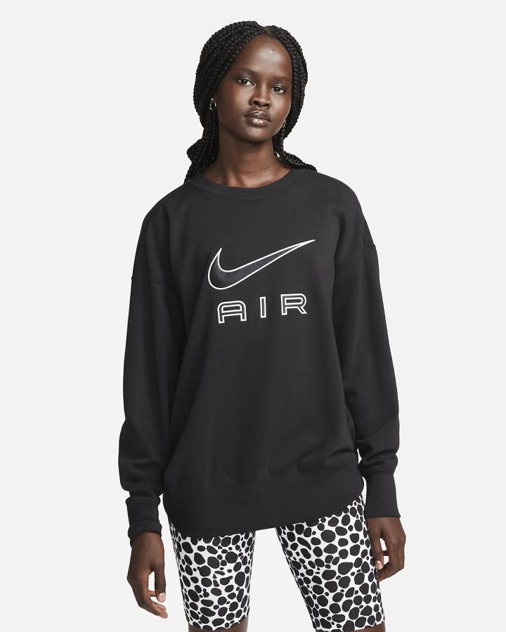 Sudaderas Nike Air Fleece Crew Mujer Negras Blancas | DNPUA-1432
