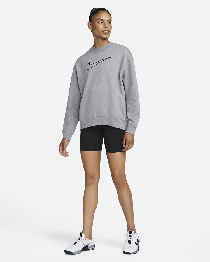 Sudaderas Nike Dri-FIT Get Fit Estampadas Crewneck Mujer Gris Oscuro Negras | FRVNO-0587