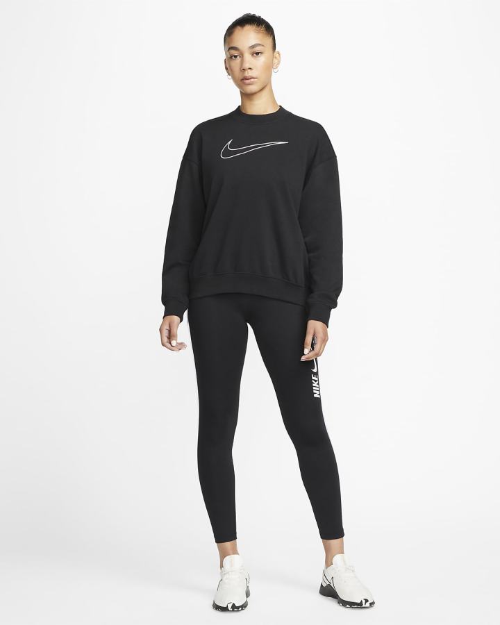 Sudaderas Nike Dri-FIT Get Fit Estampadas Crewneck Mujer Negras Blancas | YTRSU-6158