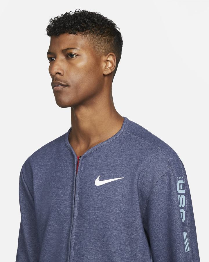 Sudaderas Nike Dri-FIT Training 1/2-Zip Fleece Crew Hombre Azul Marino Blancas | KPYAE-0421
