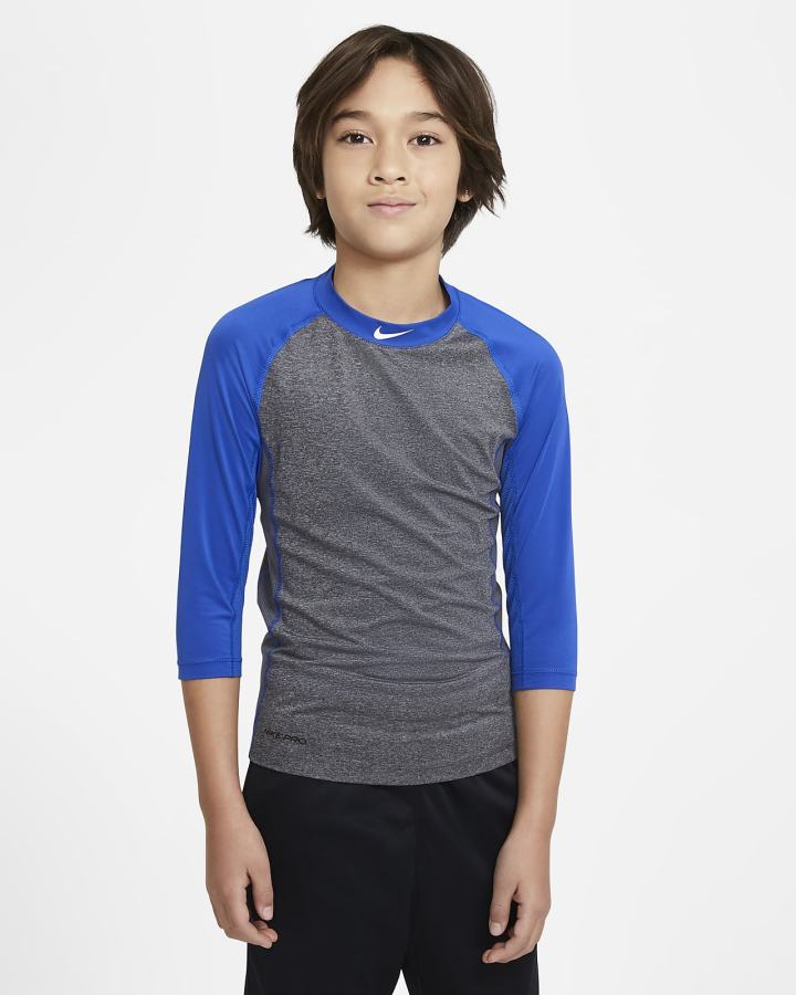 Sudaderas Nike Pro Dri-FIT Kids 3/4-Sleeve Baseball Top Niño Azul Real Gris Oscuro Blancas | NLUVZ-6402