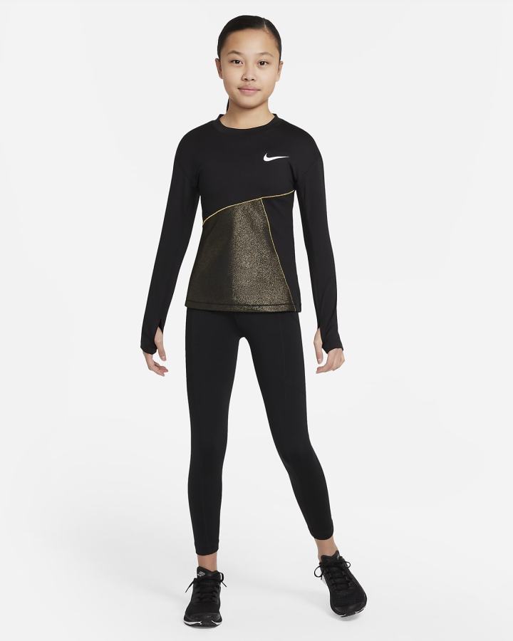 Sudaderas Nike Pro Warm Kids Training Top Niña Negras Blancas | GKOCT-8431
