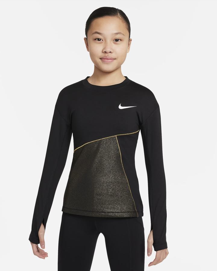 Sudaderas Nike Pro Warm Kids Training Top Niña Negras Blancas | GKOCT-8431