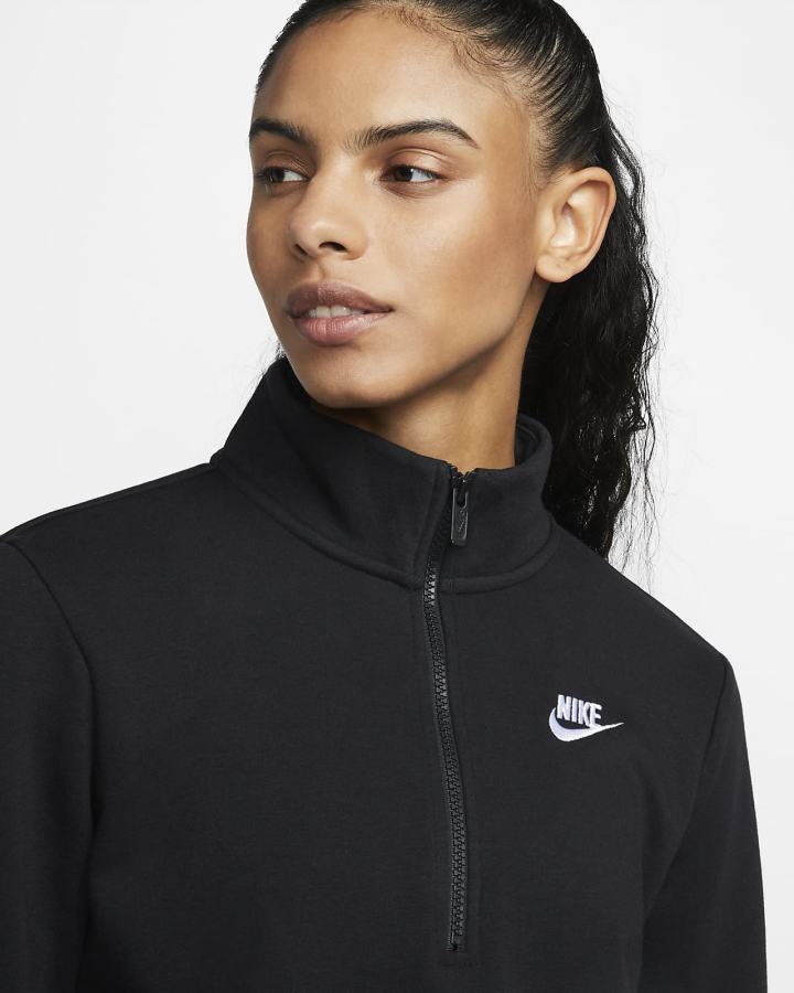 Sudaderas Nike Sportswear Club Fleece 1/2-Zip Mujer Negras Blancas | HPNYU-3186