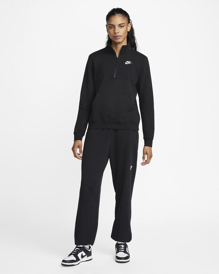 Sudaderas Nike Sportswear Club Fleece 1/2-Zip Mujer Negras Blancas | HPNYU-3186