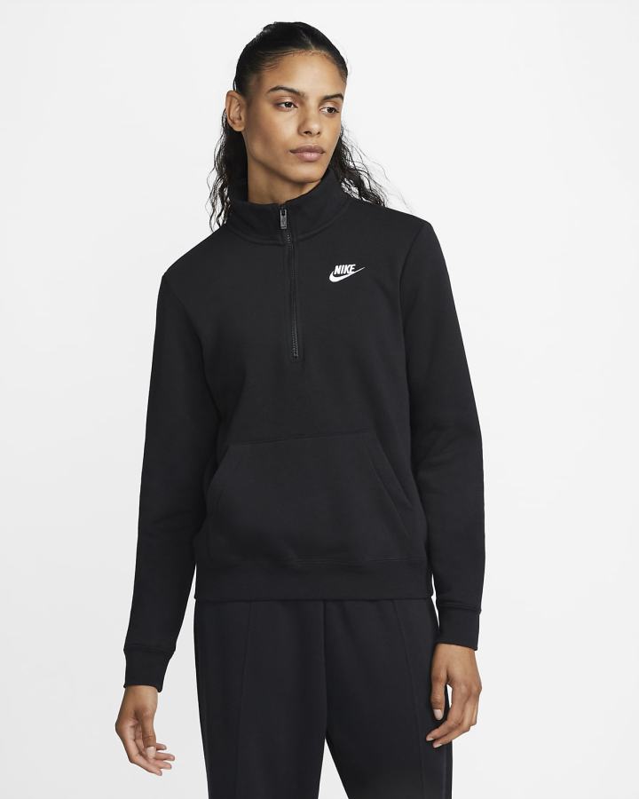 Sudaderas Nike Sportswear Club Fleece 1/2-Zip Mujer Negras Blancas | HPNYU-3186