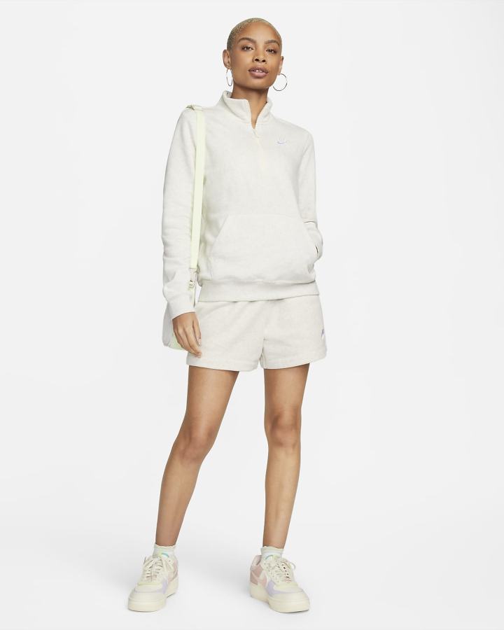 Sudaderas Nike Sportswear Club Fleece 1/2-Zip Mujer Beige Blancas | LUQAI-7961