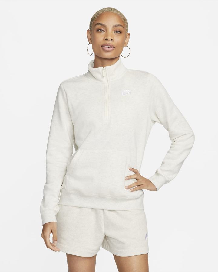 Sudaderas Nike Sportswear Club Fleece 1/2-Zip Mujer Beige Blancas | LUQAI-7961