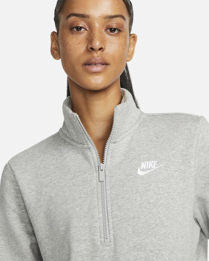Sudaderas Nike Sportswear Club Fleece 1/2-Zip Mujer Gris Oscuro Blancas | LXUKO-3796