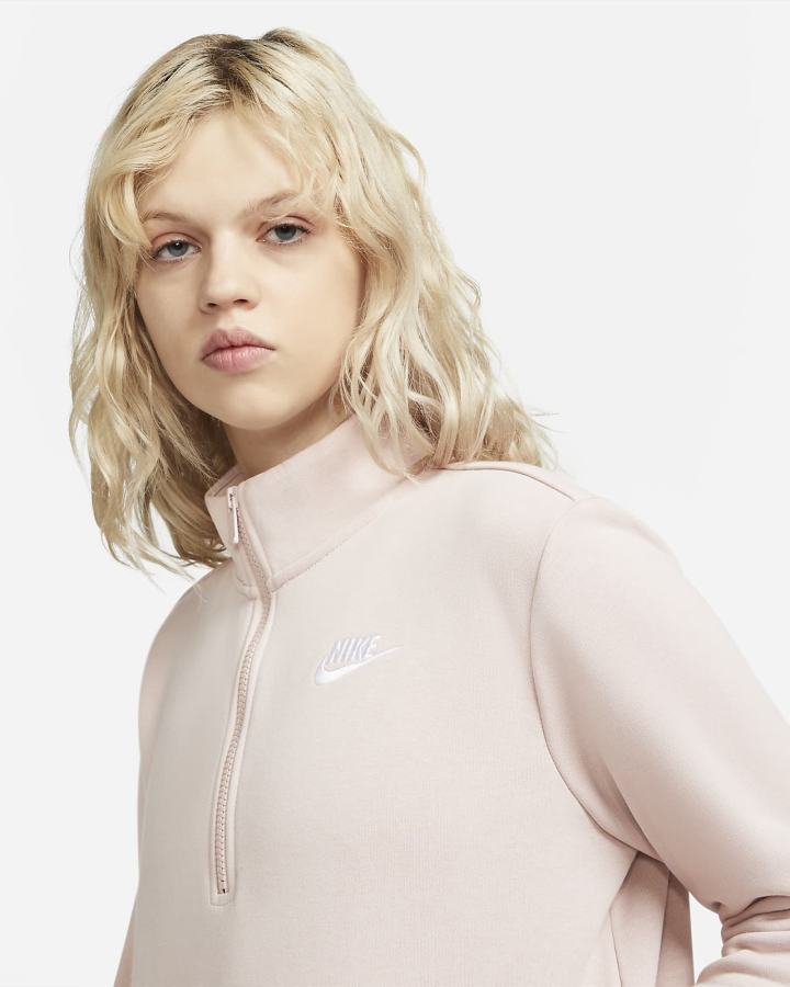 Sudaderas Nike Sportswear Club Fleece 1/2-Zip Mujer Rosas Blancas | QBCXR-2314