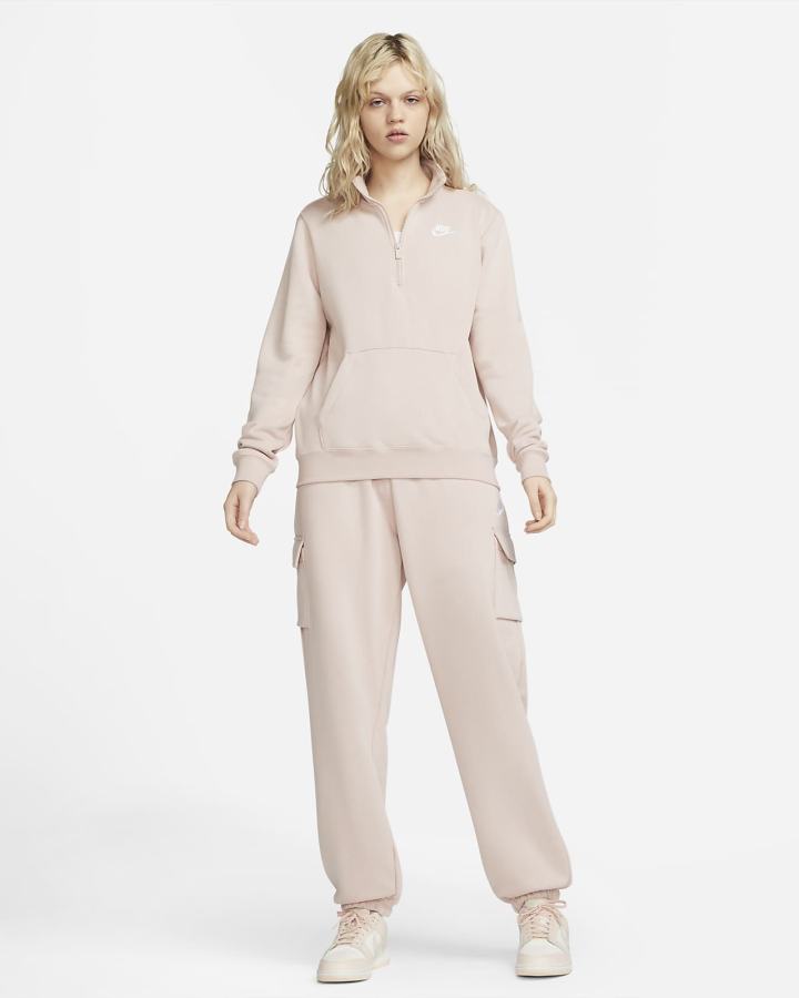 Sudaderas Nike Sportswear Club Fleece 1/2-Zip Mujer Rosas Blancas | QBCXR-2314