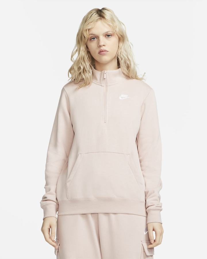 Sudaderas Nike Sportswear Club Fleece 1/2-Zip Mujer Rosas Blancas | QBCXR-2314