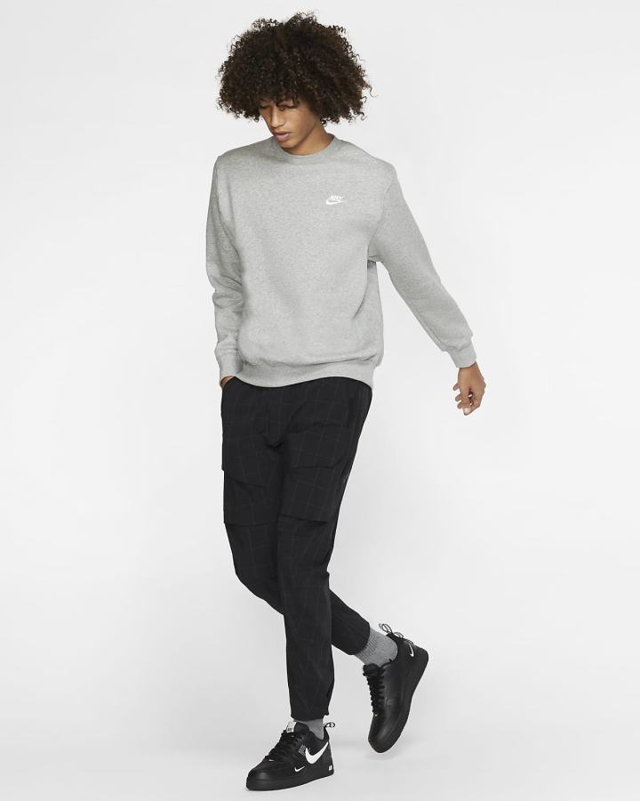 Sudaderas Nike Sportswear Club Fleece Crew Hombre Gris Oscuro Blancas | ECNVG-0782