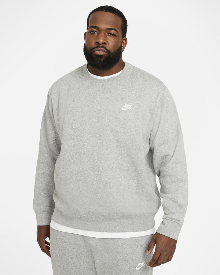 Sudaderas Nike Sportswear Club Fleece Crew Hombre Gris Oscuro Blancas | ECNVG-0782