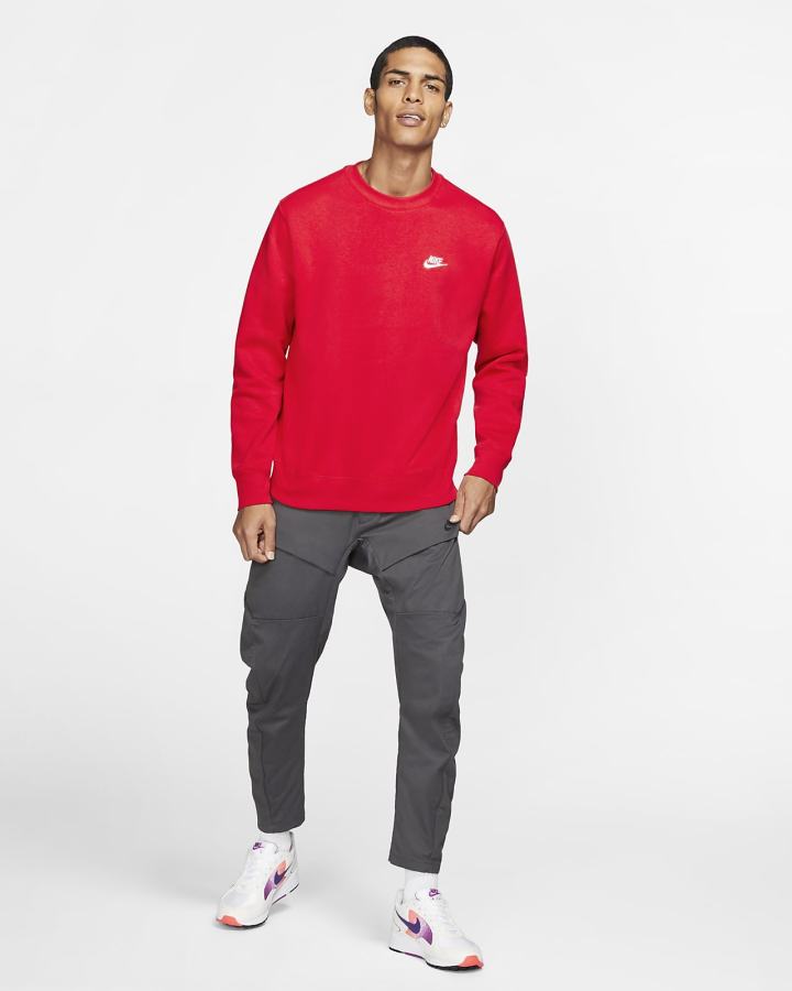 Sudaderas Nike Sportswear Club Fleece Crew Hombre Rojas Blancas | HVCXO-5389