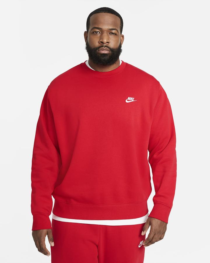 Sudaderas Nike Sportswear Club Fleece Crew Hombre Rojas Blancas | HVCXO-5389