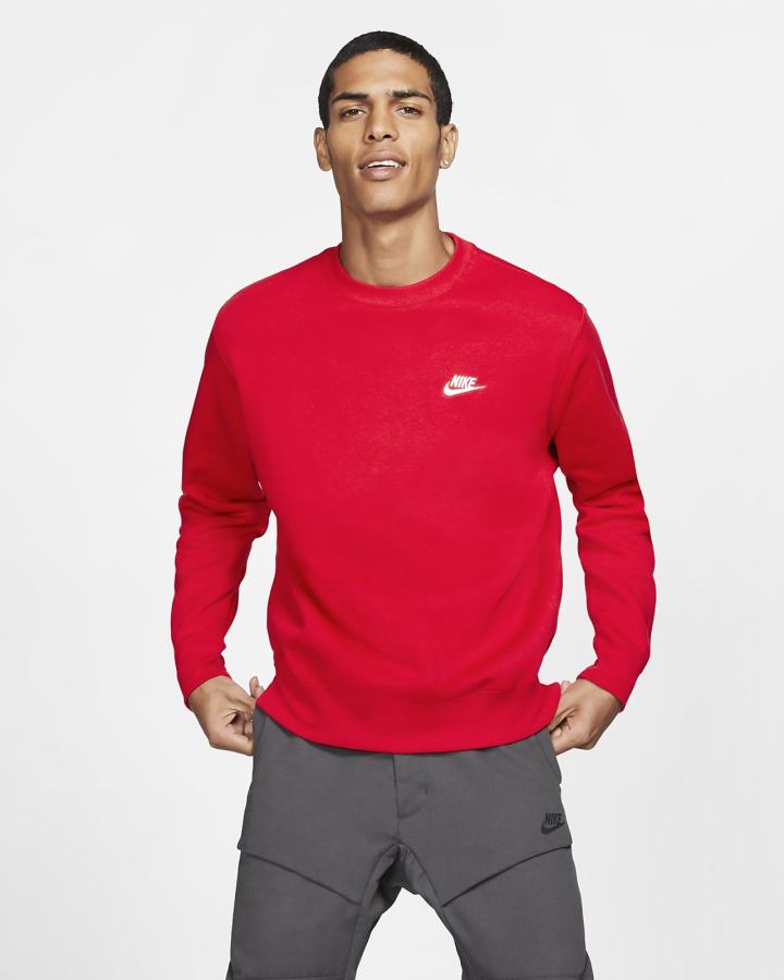 Sudaderas Nike Sportswear Club Fleece Crew Hombre Rojas Blancas | HVCXO-5389