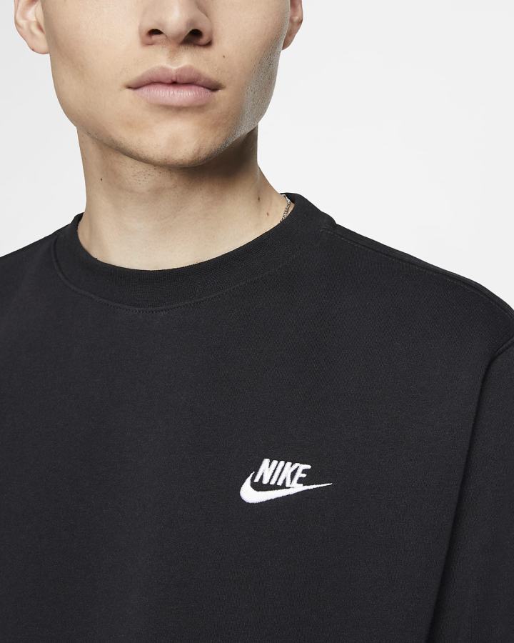 Sudaderas Nike Sportswear Club Fleece Crew Hombre Negras Blancas | IPBQC-4301