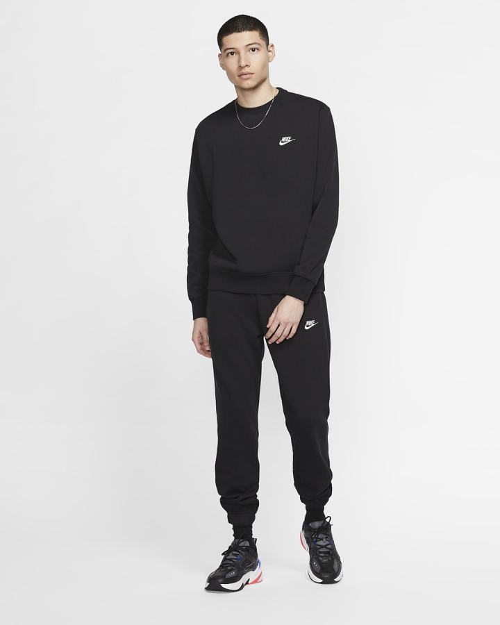 Sudaderas Nike Sportswear Club Fleece Crew Hombre Negras Blancas | IPBQC-4301