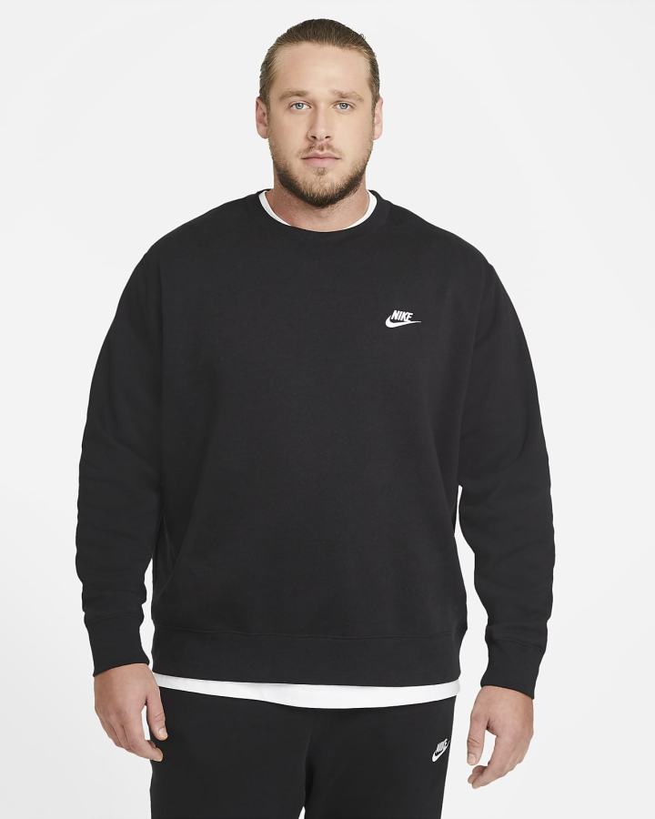 Sudaderas Nike Sportswear Club Fleece Crew Hombre Negras Blancas | IPBQC-4301