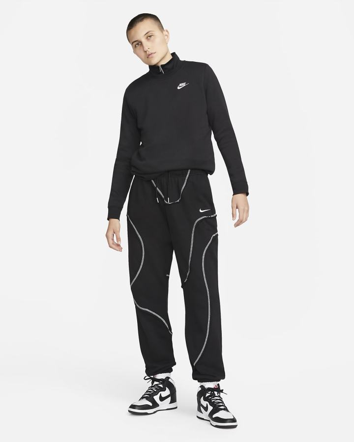 Sudaderas Nike Sportswear Club Fleece Crew-Neck Mujer Negras Blancas | RFVSX-2345