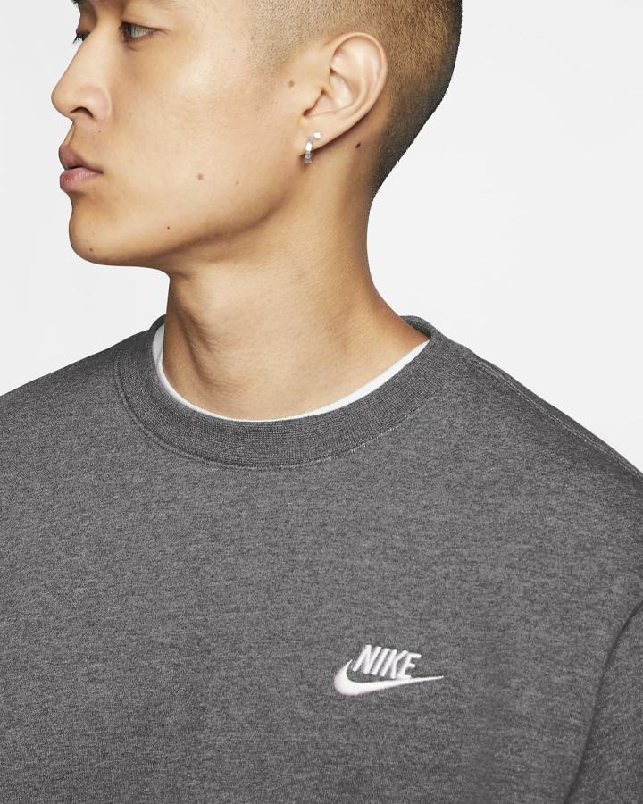 Sudaderas Nike Sportswear Club Fleece Crew Hombre Gris Blancas | RLZIY-3602