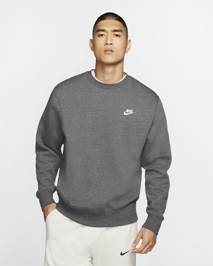 Sudaderas Nike Sportswear Club Fleece Crew Hombre Gris Blancas | RLZIY-3602