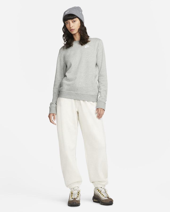 Sudaderas Nike Sportswear Club Fleece Crew-Neck Mujer Gris Oscuro Blancas | UEWFS-4073