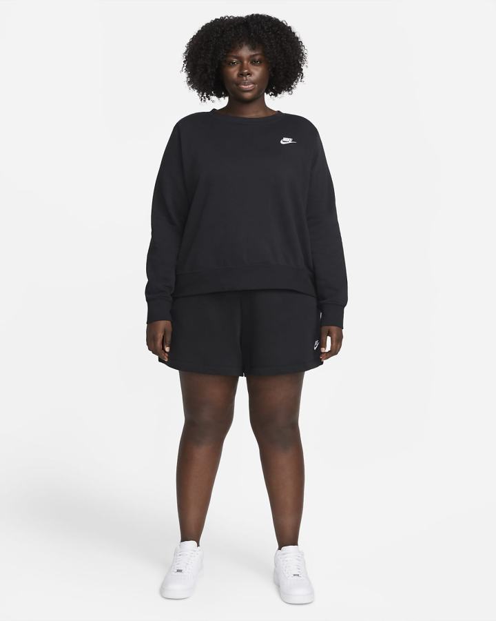 Sudaderas Nike Sportswear Club Fleece Crew-Neck Mujer Negras Blancas | YLECV-9860