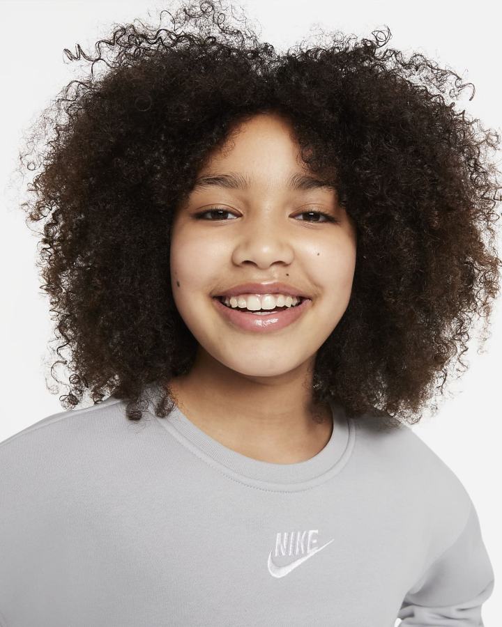 Sudaderas Nike Sportswear Club Fleece Kids Crew (Extended Size) Niña Gris Claro Blancas | HIQAV-4152