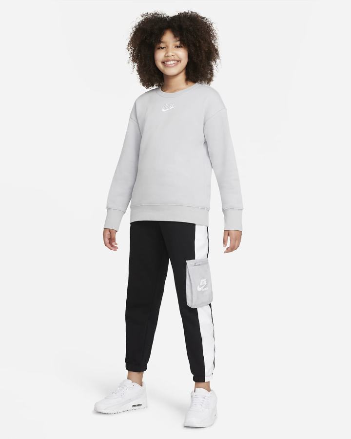 Sudaderas Nike Sportswear Club Fleece Kids Crew (Extended Size) Niña Gris Claro Blancas | HIQAV-4152